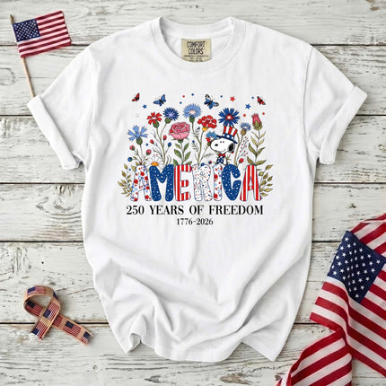 Comfort Colors America 250 Years Of Freedom Wildflowers Patriotic Dog T-Shirt