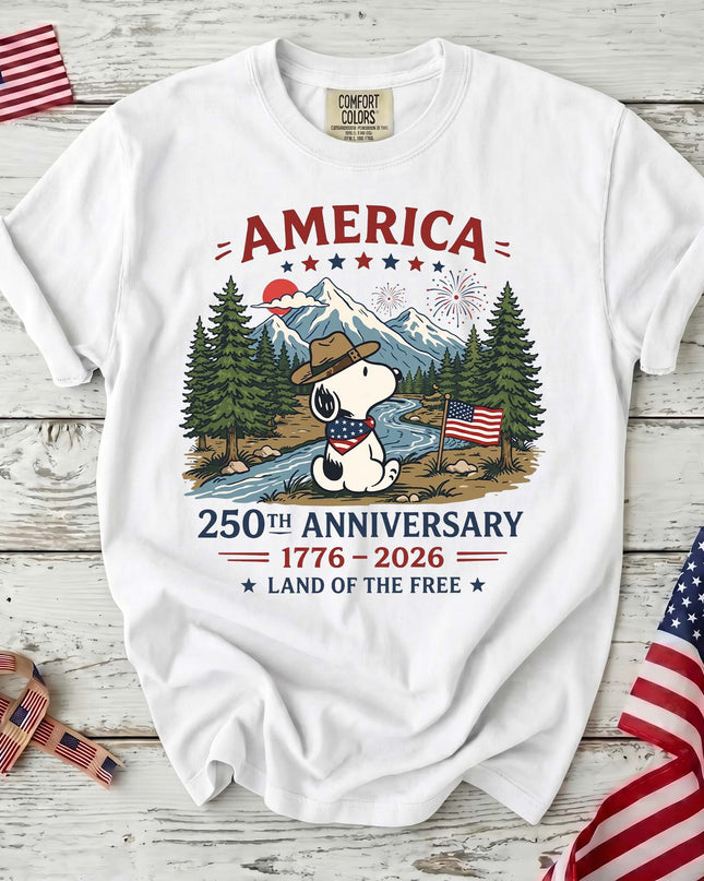 WHITE_99383ece-307f-4b75-ace9-d080acd90353 - AuraNations - Comfort Colors 250th Anniversary USA Mountain Ranger T-Shirt - White / S - 250TH ANNIVERSARY, ALL, COMFORT COLORS, NO CUSTOM, PRODUCTS, SNPY, TSHIRT
