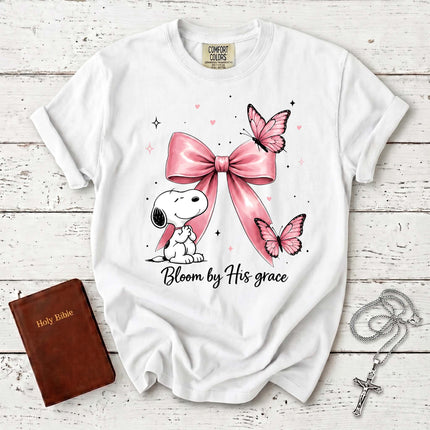 Comfort Colors Bloom by His Grace Butterfly Bow Christian T-Shirt
