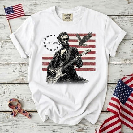 Comfort Colors 250th Anniversary USA Abraham Lincoln Guitar Flag T-Shirt