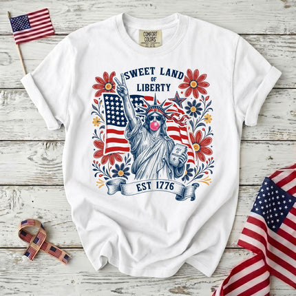 Comfort Colors Sweet Land Of Liberty EST 1776 Bubblegum Statue 250th Anniversary USA T-Shirt