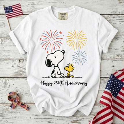 Comfort Colors Happy 250th Anniversary USA Fireworks Watching Dog T-Shirt