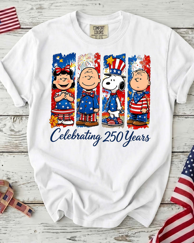WHITE_c301020c-b8b0-4523-ba92-d6d39138878d - AuraNations - Comfort Colors 250th Anniversary USA Celebrating Patriotic Friends T-Shirt - White / S - 250TH ANNIVERSARY, ALL, COMFORT COLORS, NO CUSTOM, PRODUCTS, SNPY, TSHIRT