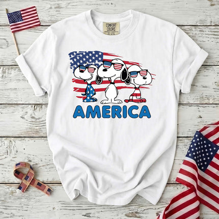 Comfort Colors America Cool Pups Patriotic Flag Sunglasses T-Shirt