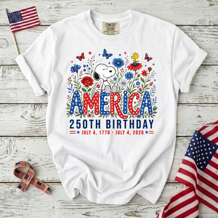 Comfort Colors America 250th Birthday Floral Sitting Dog T-Shirt