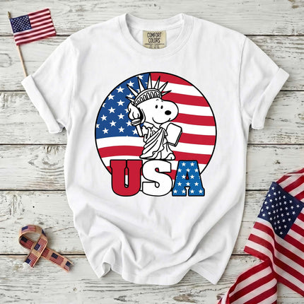 Comfort Colors USA Statue Of Liberty Patriotic Dog Circle T-Shirt