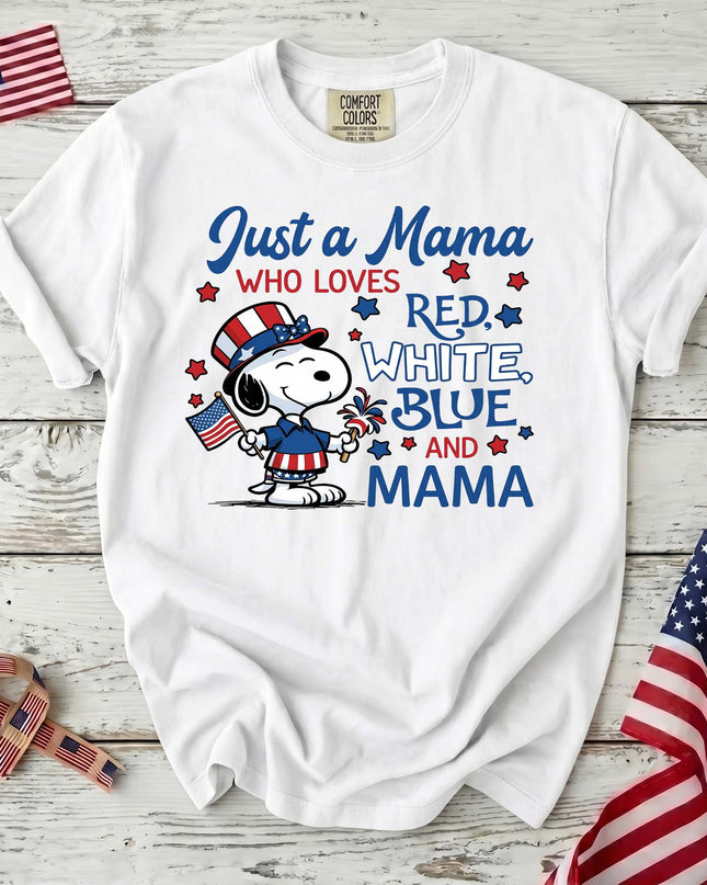 WHITE_e04b6199-d23f-44d6-81b4-c16f72b1861f - AuraNations - Comfort Colors 250th Anniversary USA Just A Mama T-Shirt - White / S - 250TH ANNIVERSARY, ALL, COMFORT COLORS, NO CUSTOM, PRODUCTS, SNPY, TSHIRT