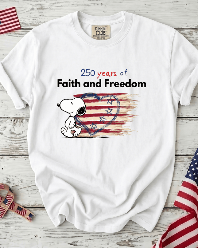 WHITE_eea55003-5802-409b-a315-6ed6742c40d1 - AuraNations - Comfort Colors 250 Years Faith Freedom America 250 T-Shirt - White / S - 250TH ANNIVERSARY, ALL, COMFORT COLORS, NO CUSTOM, PRODUCTS, SNPY, TSHIRT