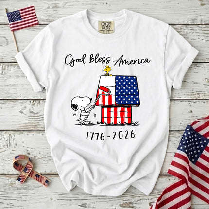 Comfort Colors 250th Anniversary USA God Bless America Flag Painting Dog T-Shirt