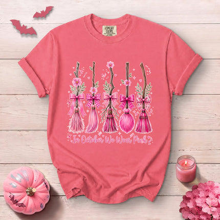 Comfort Colors Pink Witch Broom Breast Cancer Awareness T-Shirt