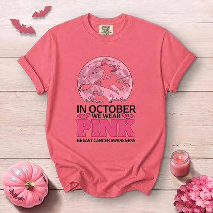 Comfort Colors Breast Cancer Awareness Pink Moon Witch T-Shirt