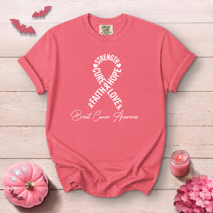 Comfort Colors Breast Cancer Awareness Strength Hope Pink Ribbon T-Shirt