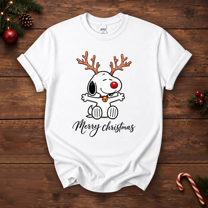 Merry Christmas Reindeer Antlers Red Nose T-Shirt