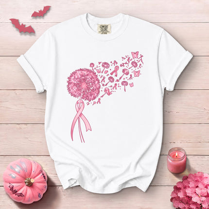 Comfort Colors Breast Cancer Awareness Pink Dandelion Ribbon Butterfly T-Shirt