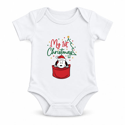 My First Christmas Santa Hat Pocket Graphic Baby Bodysuit
