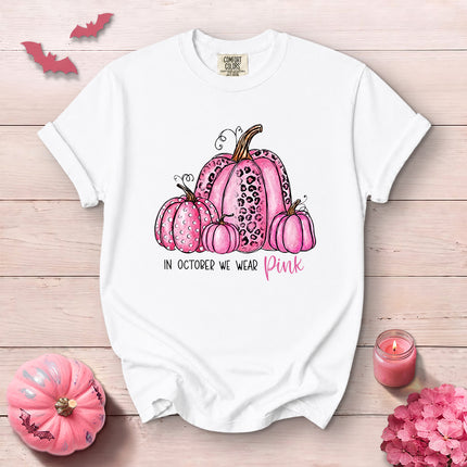 Comfort Colors Pink Pumpkin Breast Cancer Awareness Halloween T-Shirt