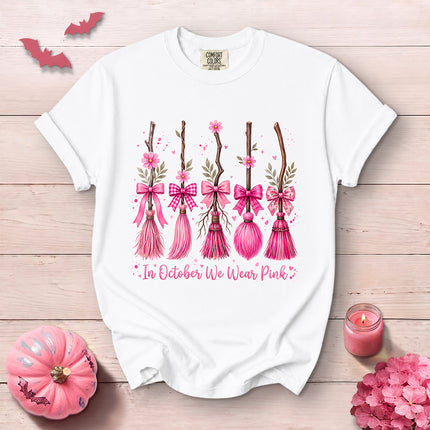 Comfort Colors Pink Witch Broom Breast Cancer Awareness T-Shirt