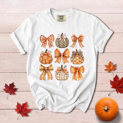 Comfort Colors Fall Autumn Pumpkin Bow Coquette Thanksgiving T-Shirt