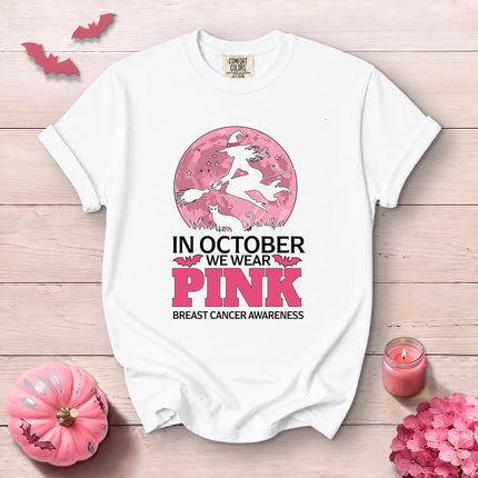 Comfort Colors Breast Cancer Awareness Pink Moon Witch T-Shirt