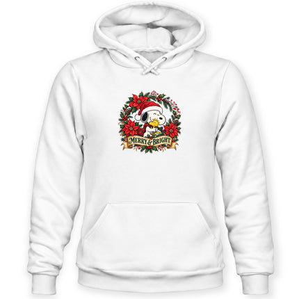 Merry and Bright Christmas Poinsettia Wreath Hoodie
