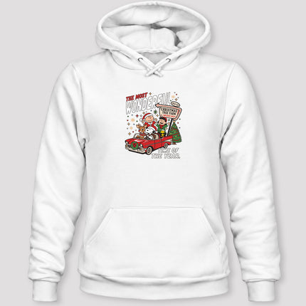 Christmas Tree Farm Vintage Car Most Wonderful Time Hoodie