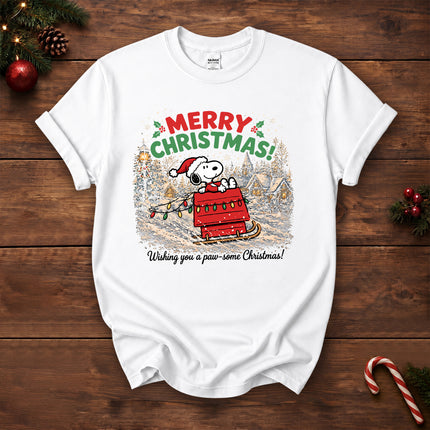 Merry Christmas Snowy Sleigh Village Holiday Lights T-Shirt