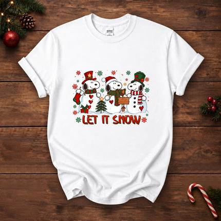 Let It Snow Christmas Snowman Trio Holiday Graphic T-Shirt