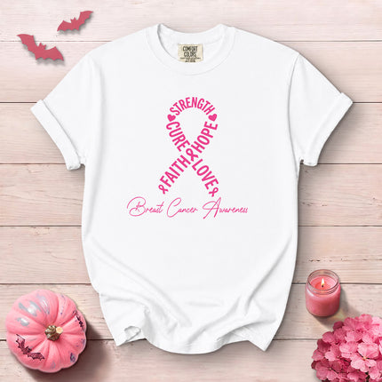 Comfort Colors Breast Cancer Awareness Strength Hope Pink Ribbon T-Shirt