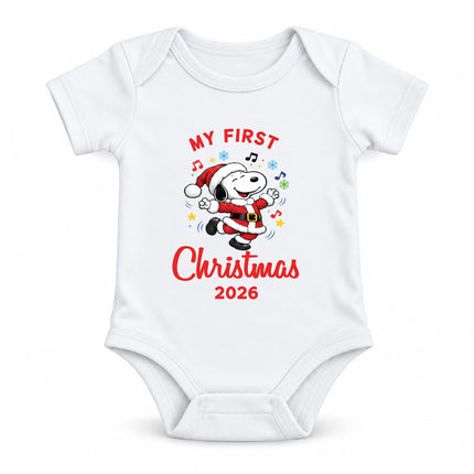 My First Christmas 2026 Festive Music Notes Baby Bodysuit