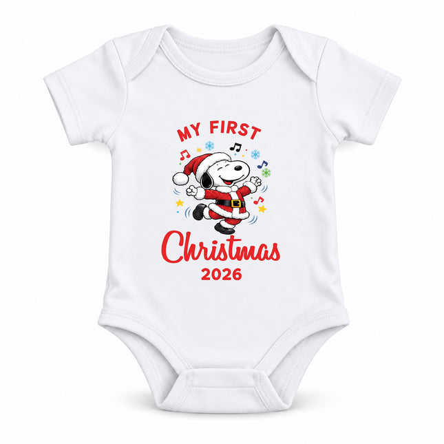 My First Christmas 2026 Festive Music Notes Baby Bodysuit