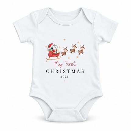 My First Christmas 2026 Reindeer Sleigh Baby Bodysuit
