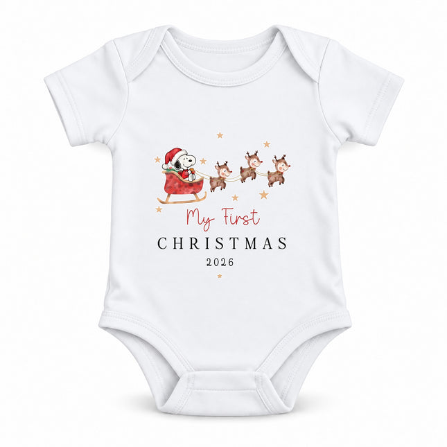 My First Christmas 2026 Reindeer Sleigh Baby Bodysuit