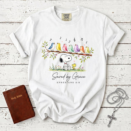 Comfort Colors Saved by Grace Ephesians 2 8 Singing Birds Christian T-Shirt