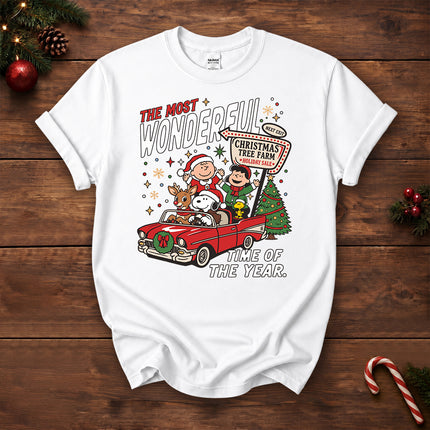 Christmas Tree Farm Vintage Car Most Wonderful Time T-Shirt