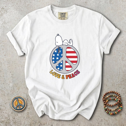 Comfort Colors American Flag Peace Love Patriotic Retro T-Shirt