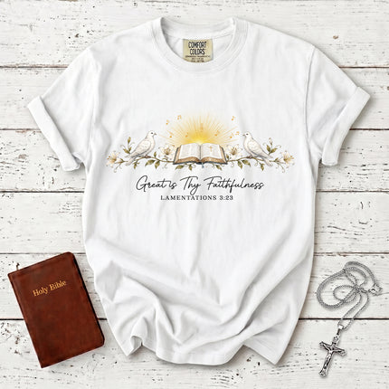 Comfort Colors Great Is Thy Faithfulness Lamentations 3:23 Christian Bible Verse T-Shirt