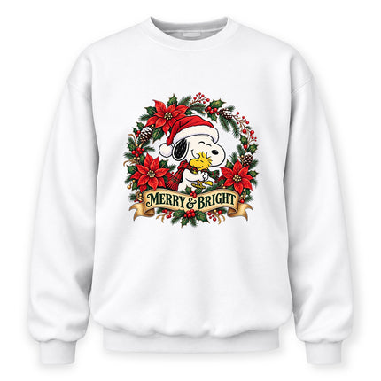 Merry and Bright Christmas Poinsettia Wreath Sweatshirt