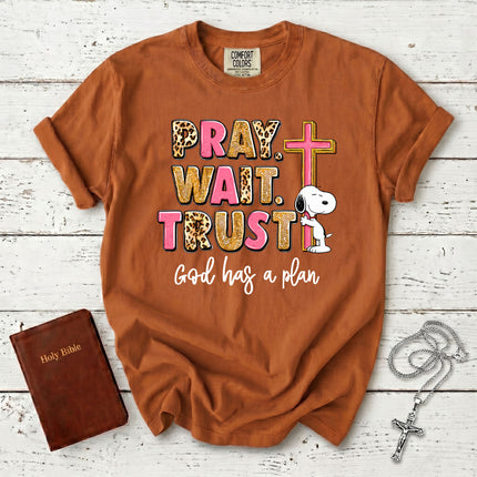 Comfort Colors Pray Wait Trust God Has a Plan Christian Faith T-Shirt
