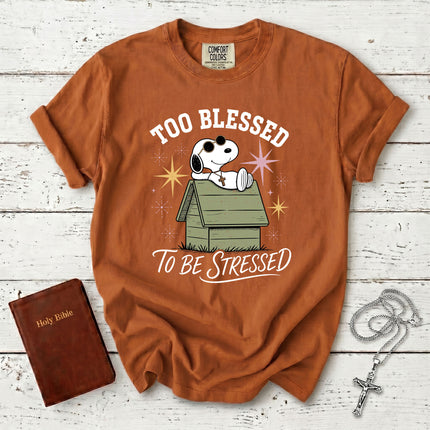 Comfort Colors Too Blessed To Be Stressed Christian Faith Cross T-Shirt