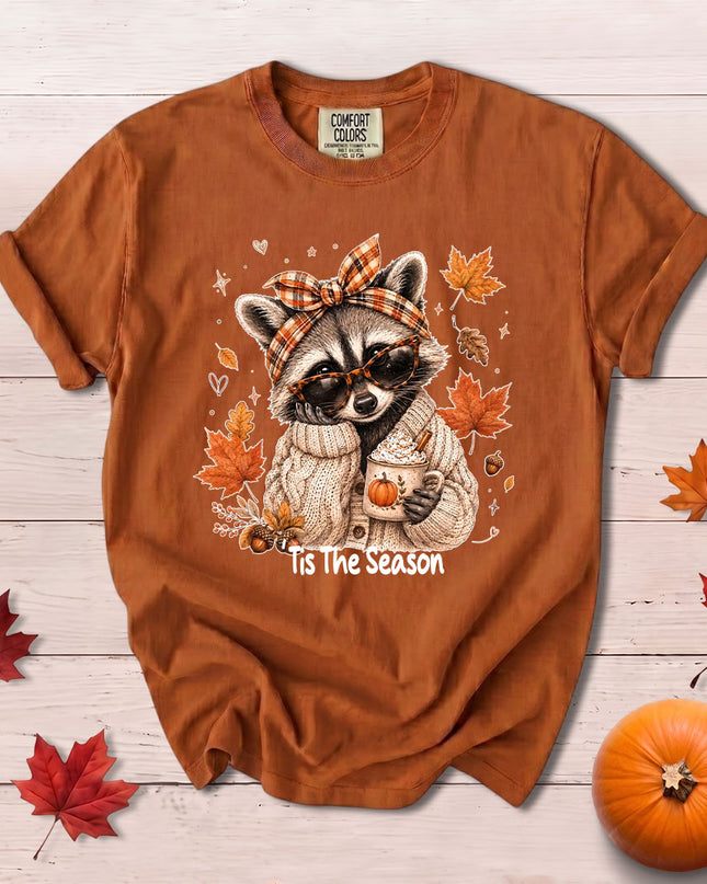 Comfort Colors Fall Raccoon Pumpkin Coffee Graphic T-Shirt