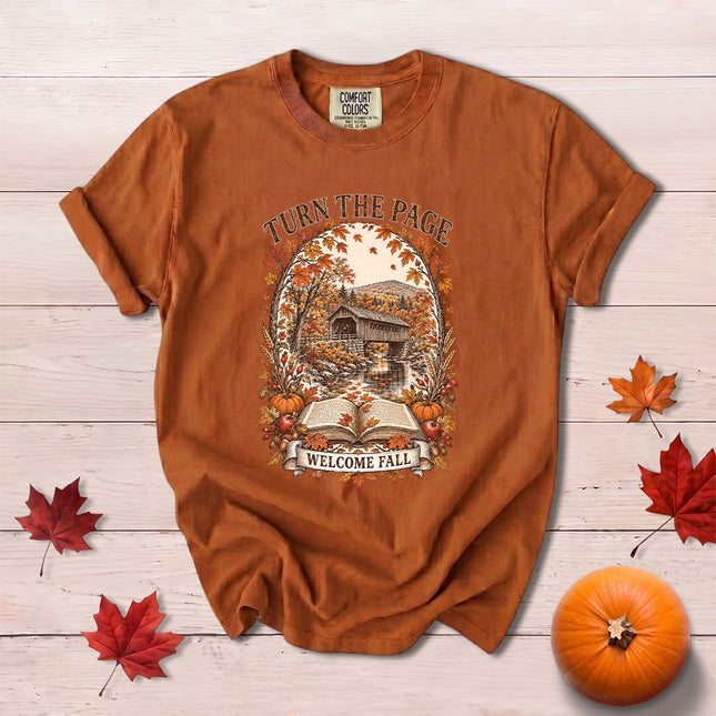 Comfort Colors Fall Book Lover Turn The Page Welcome Fall T-Shirt