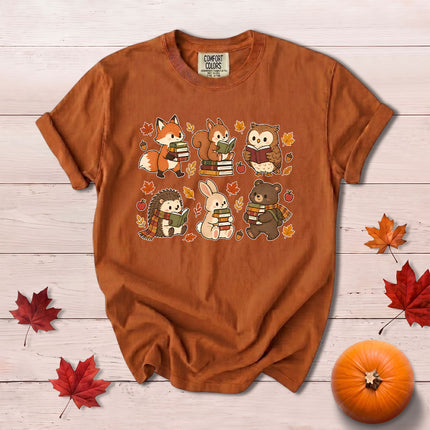 Comfort Colors Fall Book Lover Cute Woodland Reading T-Shirt