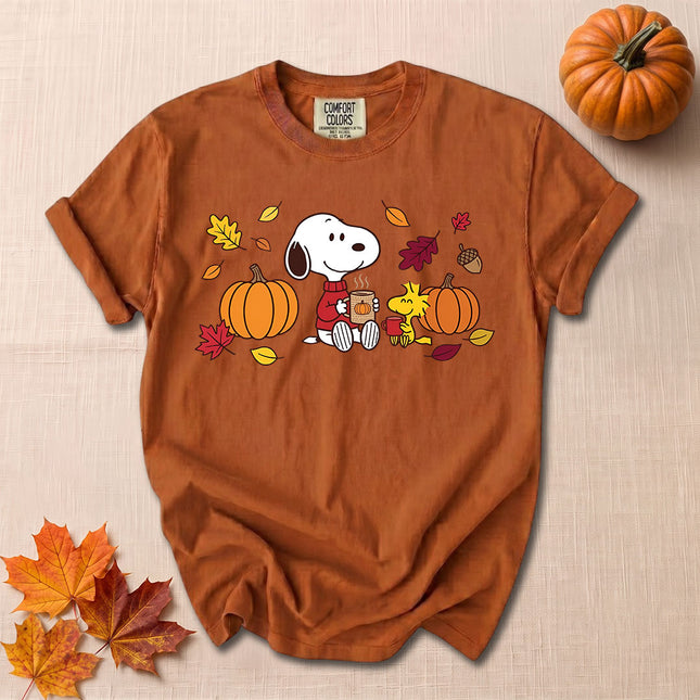 Comfort Colors Fall Pumpkin Coffee Autumn Leaves T-Shirt