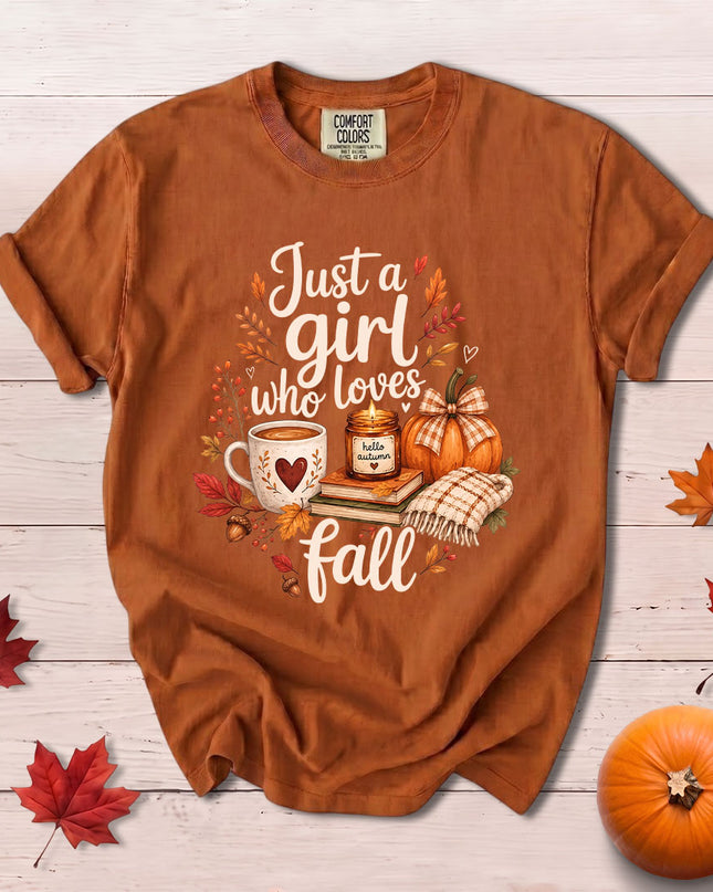 Comfort Colors Fall Autumn Just A Girl Who Loves Fall Pumpkin Coffee T-Shirt