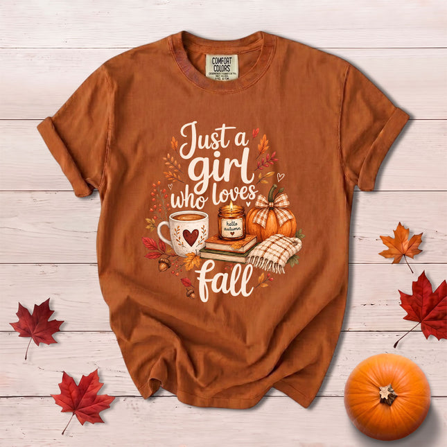 Comfort Colors Fall Autumn Just A Girl Who Loves Fall Pumpkin Coffee T-Shirt