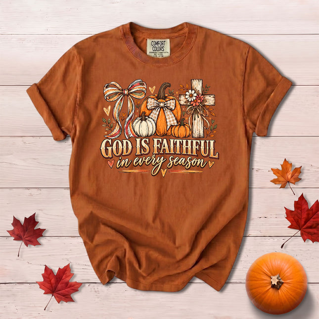 Comfort Colors God Is Faithful Fall Christian Pumpkin Cross T-Shirt