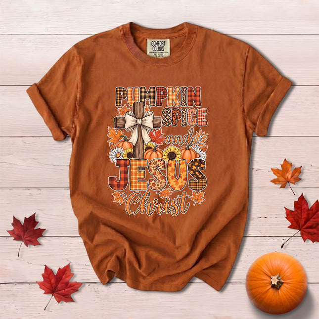 Comfort Colors Pumpkin Spice and Jesus Fall Christian Cross T-Shirt