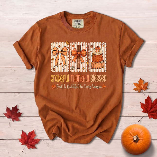 Comfort Colors Grateful Thankful Blessed Fall Christian Pumpkin T-Shirt