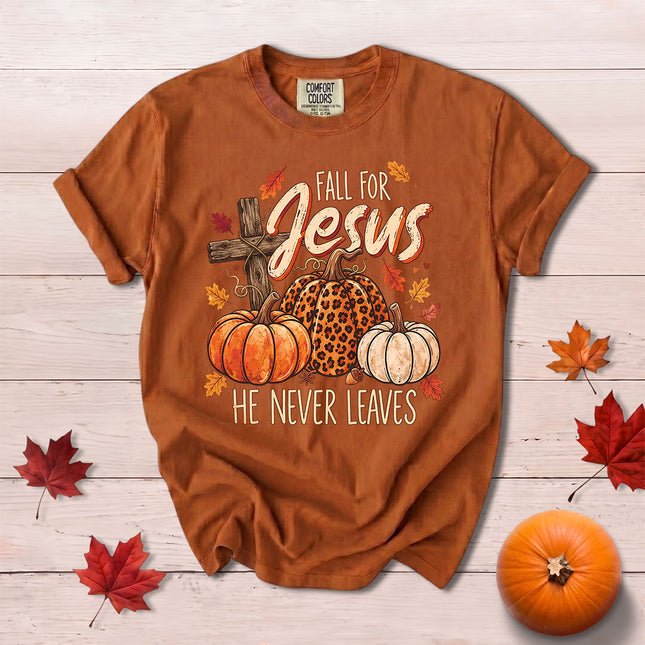 Comfort Colors Fall for Jesus Christian Pumpkin Cross Fall T-Shirt