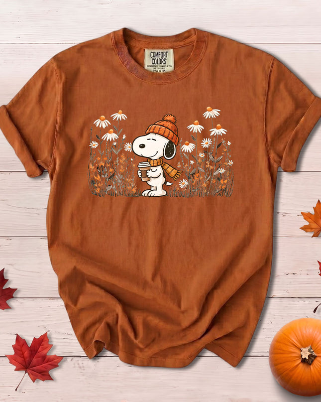Comfort Colors Fall Floral Shirt Autumn Wildflower Coffee Graphic T-Shirt